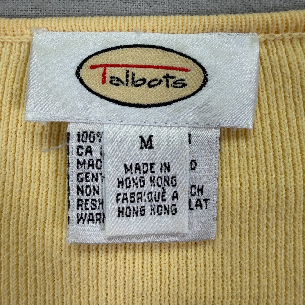 Talbots Ribbed Sweater Womens Medium Good Yellow 100% Cotton V-Neck 3/4 Sleeve - Picture 4 of 7
